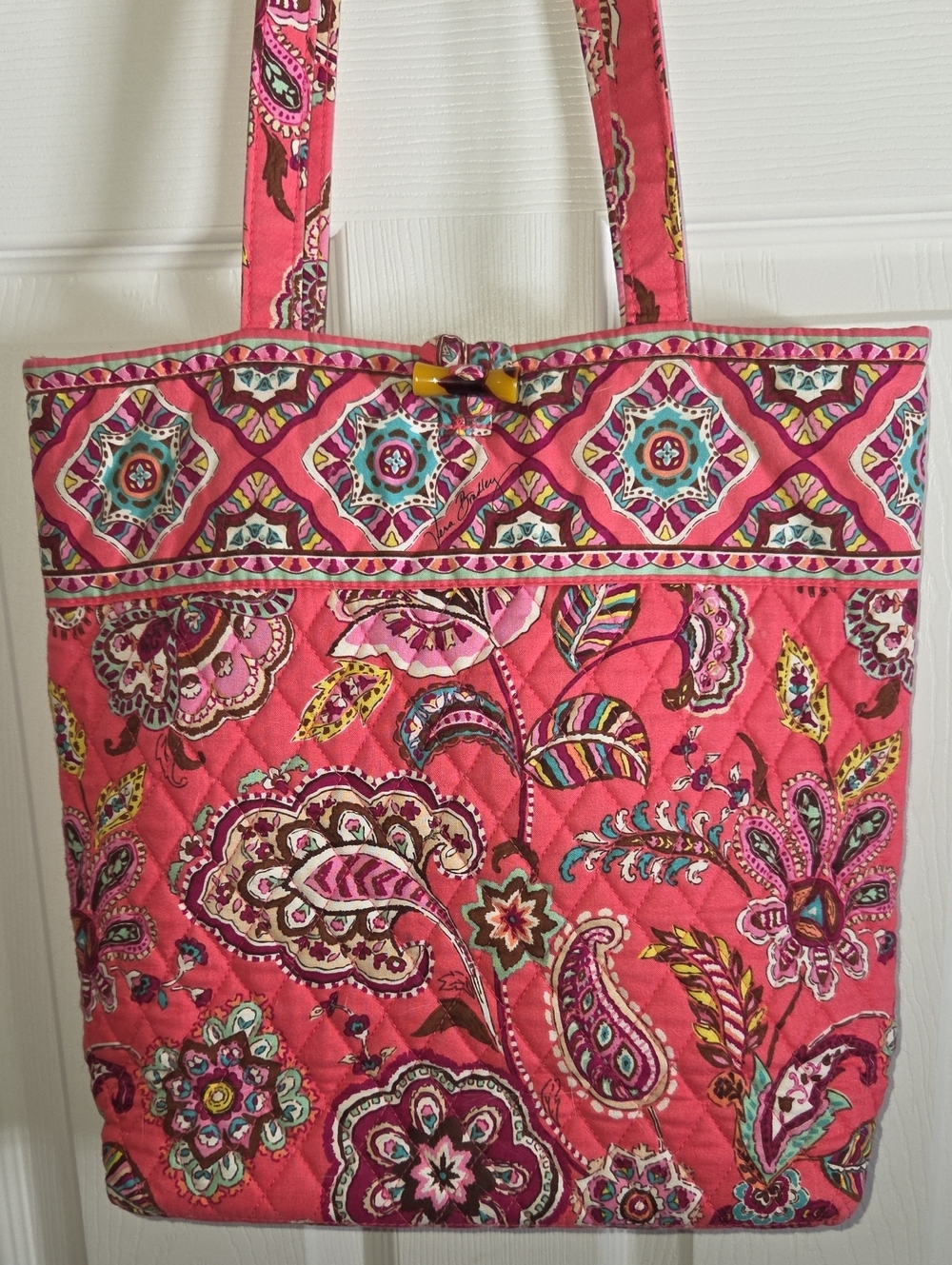 Vera Bradley Quilted Floral Paisley Tote Bag in Coral Pink " Like New"